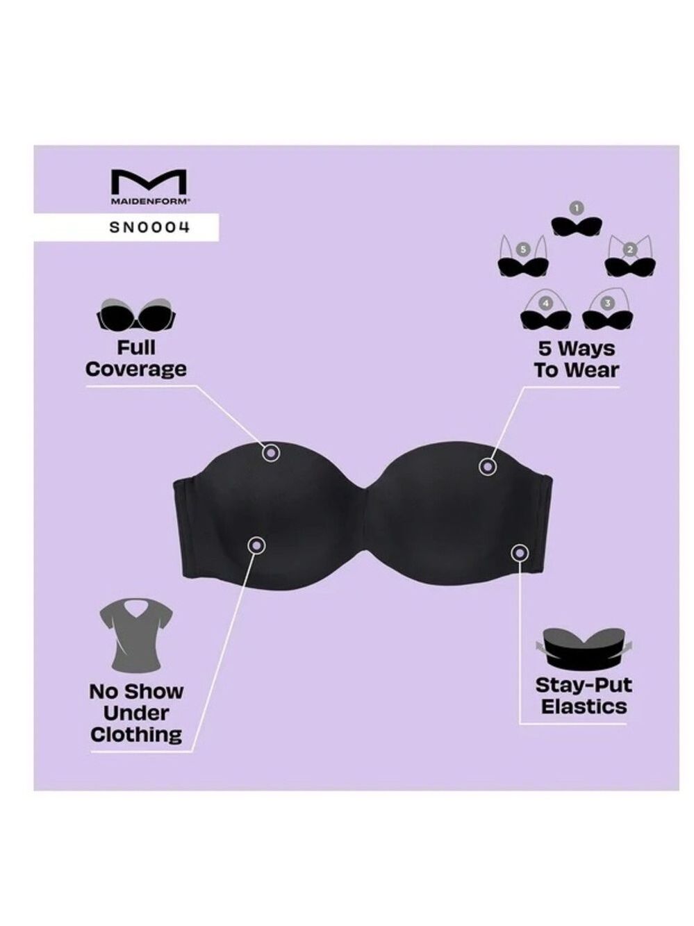Maidenform Basically Sexy Full Coverage Strapless Convertible Bra size 38D - Picture 5 of 13